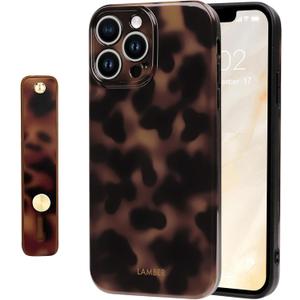 NITITOP Compatible with iPhone 13 Pro Case with Wrist Strap Cute Stylish Leopard Aesthetic Tortoise Amber Design for Women Girls Men Soft TPU Shockproof Protective Cover - Brown Leopard