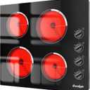 Electric Cooktop 24 Inch - 4 Burner Built-in Electric Stove Top 6000W, Radiant Electrical Stovetop with 9 Heating Level, Knob Control, Auto Shut Off Protection, 220-240V Hard Wired (No Plug)