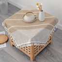 Small Waterproof Cotton Linen Washable Tablecloth Farmhouse Wrinkle Free Square Burlap Table Cloths 24x24 Inch Coffee Heavy Weight Table Cover with Tassels for Bedside Tables Home Decoration