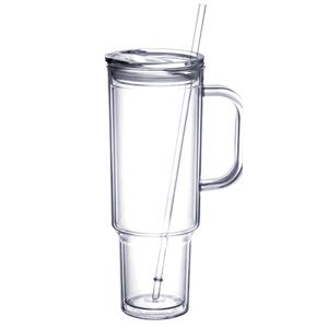 MEWAY 40 oz Acrylic Tumbler with Handle and Straw LidDouble Wall Vacuum Reusable Plastic Water Bottle Travel Mug CupClassic Tumblers Cupholder Friendly