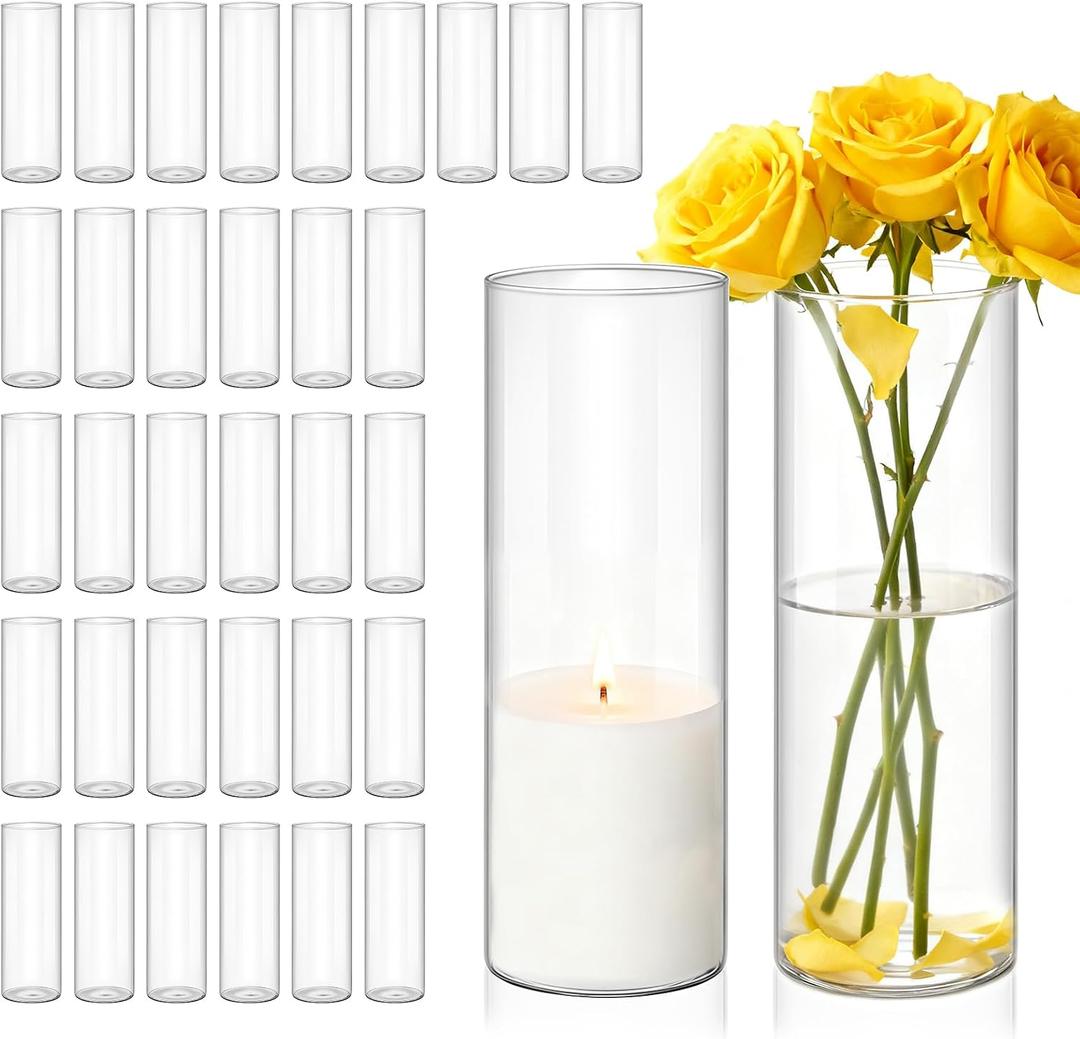 36-Pack Clear Glass Cylinder Vases 2.6"x8" Bulk Wholesale Party Supplies, Wedding/Baby Shower Decor, Tall Vases & Candle Holders for Floral