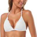 SHEKINI Women's Embroidered Triangle Bra Front Closure Plunge Wireless Lightly Lined Lace Bralette Top (White, XS)