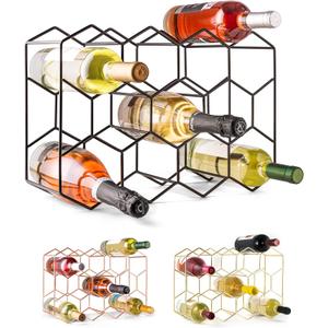 Gusto Nostro Countertop Wine Rack - 14 Bottle Freestanding Modern Black Metal Small - 3 Tier Tabletop Wine Holder Stand for Cabinet, Pantry - Wine Racks Countertop - No Assembly Required