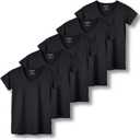 Real Essentials 5 Pack: Women's Short Sleeve V-Neck Activewear T-Shirt Dry-Fit Wicking Yoga Top, (Medium, Set 5)