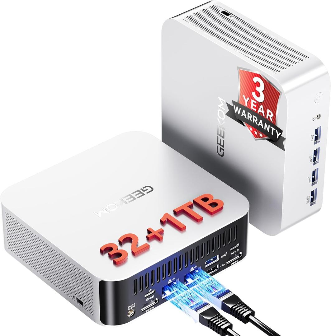 GEEKOM A9 Max AI Mini PC, with AMD Ryzen AI 9 HX 370 (80 Tops), Copilot+ PC, Radeon 890M, 32GB DDR5 (Not LPDDR), 1TB SSD, Win 11 Pro, WiFi 7, BT 5.4, USB4, HDMI 2.1, Dual 2.5GbE, 8K (1, TB)