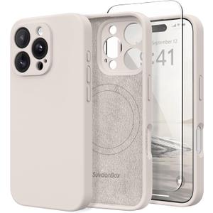 Magnetic for iPhone 16 Pro Max Case, Compatible with MagSafe, [Full Camera Protection][Screen Protector] Silicone Shockproof Protective Phone Case for iPhone 16 Pro Max 6.9", Stone