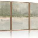 FWIEXA Grey Green Abstract Canvas Wall Art Set 3, Neutral Landscape Framed Prints, Modern Lake Scenery Paintings, Beige 16x24In Watercolor Artwork Poster for Farmhouse, Living Room, Bedroom, Office