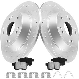 MOTOREVO Rear Geomet Coated Brake Rotors Kit for Accord 2008-2017 High-Carbon Alloy Drilled and Slotted Automotive Performance Back Brake Discs(281.7mm 11.1in) with Ceramic Brake Pads Universal Fit