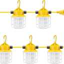 50ft LED Construction String Lights, 75W 7500LM Industrial Grade Super Bright String Work Lights for Construction Sites, Temporary Work, Renovation, Jobsite, and all outdoor lighting(50ft-5lights)