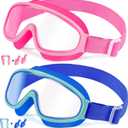 Vvinca Kids Goggles with Comfort Fabric Strap, Kids Swim Goggles Wide View Anti-Fog/UV No Leaking Swimming Goggles for 3-14 (05-blue Mint Green& Pink)