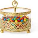 Candy Dish With Lid,gold candy jar,|Snack tray/plate | Decorative service bowl, 50oz Glass Jar with Base | Kitchen & Pantry Storage | Veggie, Snack, Entertaining