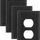 4-Pack Duplex Outlet Cover, Black Metal Wall Plates for Electrical Outlets, 1 Gang Receptacle Light Switch Cover, Pearls Beaded Decorative Switch Plates and Outlet Covers