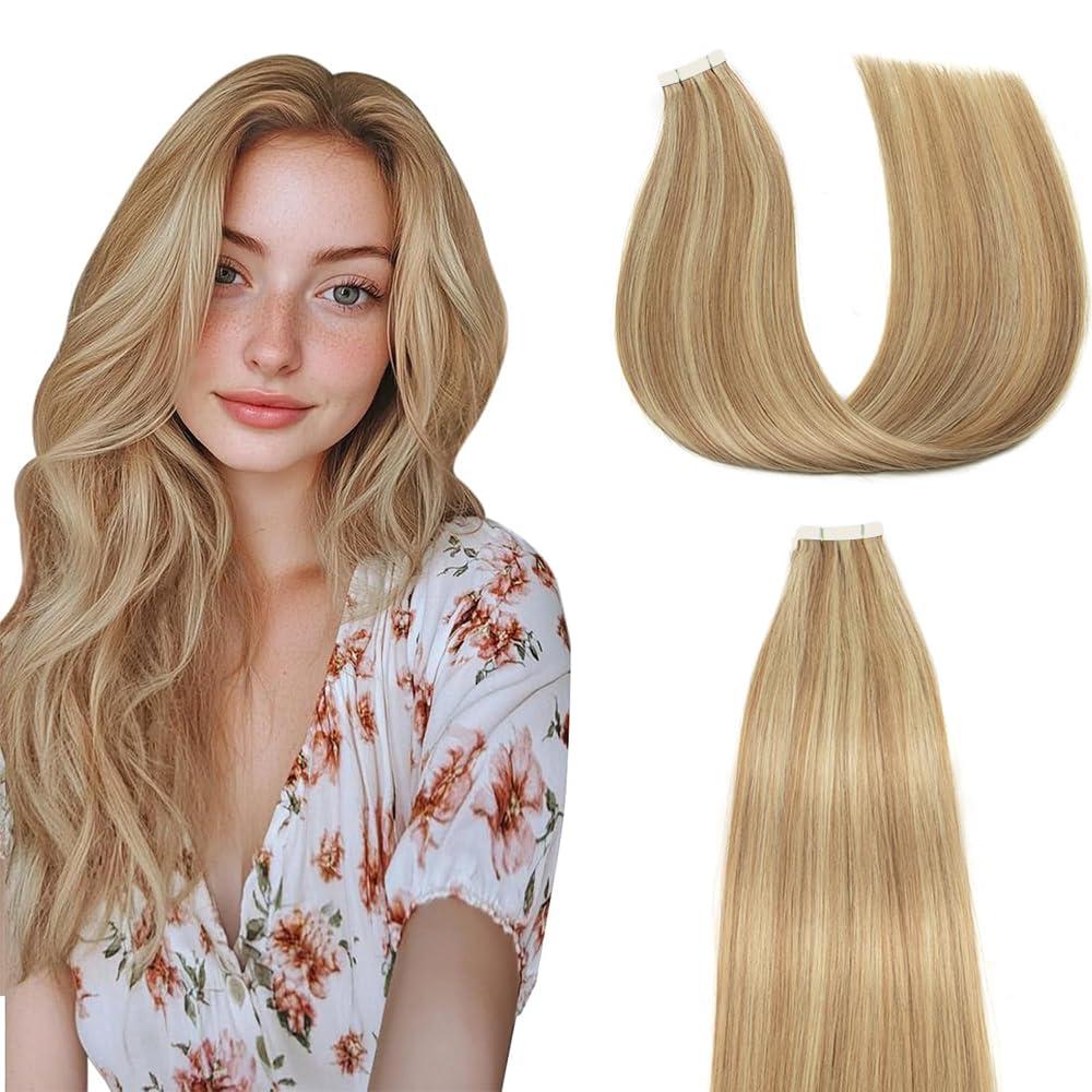 Straight Tape In Human Hair Extensions P27/613 Highlight Blonde Weft Weave 10 Packs Total 40g Honey Blonde Color Invisible Human Hair Tape In Extensions 18 Inch