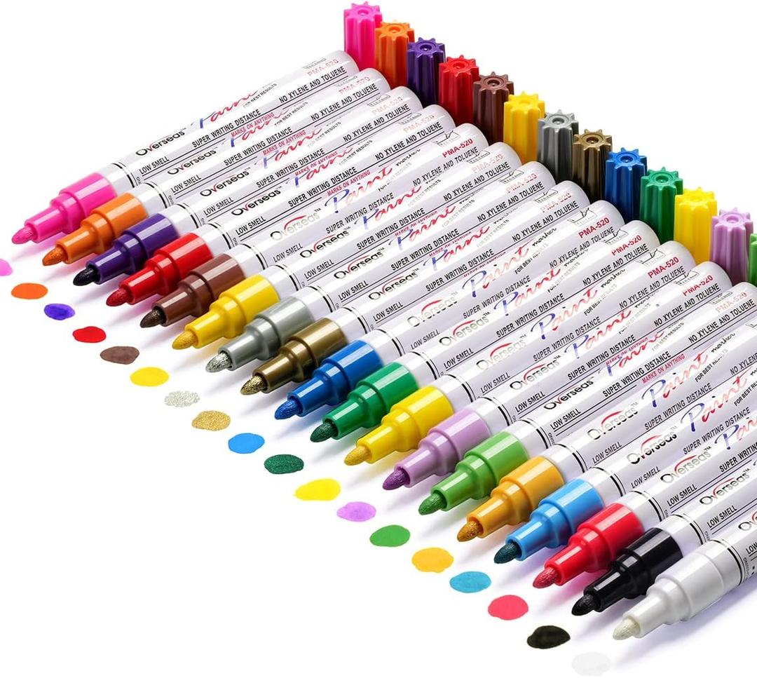 TFIVE Paint Markers Paint Pens, Waterproof Quick Dry and Permanent, Work on Almost Anything, Oil-Based Marker Pen for Rock Painting, Metal, Wood, Plastic, Canvas, Glass, Mugs, Craft - 18 colors