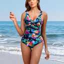 Holipick Women Tummy Control One Piece Swimsuit - Push Up Bathing Suit Full Coverage Slimming Swimwear (Black, M)