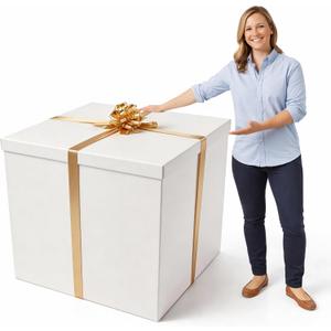 gisgfim 28 Inches Extra Large Gift Box Giant Gift Boxes with Lid Ribbon Pull Bow for Gender Reveal Pregnancy Announcement Birthday Surprise Anniversaries Wedding Party and Other Celebrations(White), 1 Count