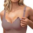 Easybunny Bras for Women No Underwire Wireless Bras with Support & Lift Seamless Scalloped Full Coverage Tshirt Bra (Pink, Large)
