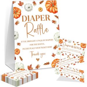Little Pumpkin Baby Shower Diaper Raffle, Baby Shower Game, Include One 57 Sign and 50 Diaper Raffle Tickets, Fall Autumn Gender Reveal Party Decoration Supplies - FG05