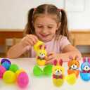 Abakuku 12 Pcs Prefilled Easter Eggs Plush Toy, 2.35in Bright Colorful Eggs Prefilled with Variety Plush Bunnies Easter Basket Stuffers Party Favors Gift Bags