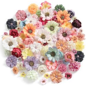 Faux Flower Heads Small Silk Artificial Flower DIY Fake Mini Flowers Rose Daisy Flowers Craft Supplies for Wedding Party Wreath Graduation Season Party Home Decor (125, Multi Color)