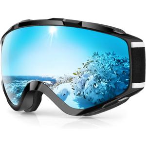findway Ski Goggles OTG - Over Glasses Snow/Snowboard Goggles for Men, Women & Youth - 100% UV Protection (C5-revo Blue Lens Vlt 8%)