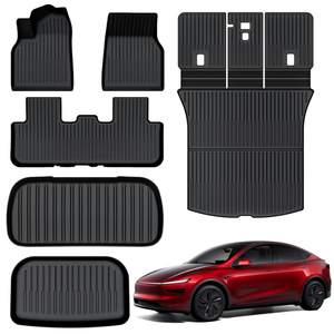 AUXKO All Weather Floor Mats for 2025 2026 New Tesla Model Y Juniper Cargo Mat with Backrest Mat & Front Trunk Liner & Rear Cargo Mat Car Full Set TPE Liners Accessories Guard Odorless Anti-Slip Mats