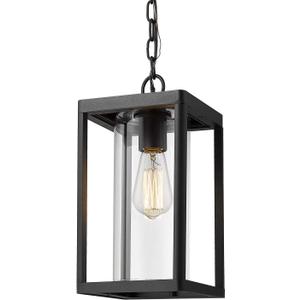 Beionxii Outdoor Pendant Light, Modern Exterior Hanging Porch Lantern, Black Cast Aluminum w/Clear Cylinder Glass - A291H-1PK