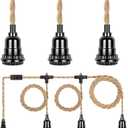 Plug in Hanging Light Fixture, 20FT 3 Bulbs Pendant Lamp Lights Cord with Switch Cord E26 Bulbs Socket, Industrial DIY Twisted Hemp Rope Overhead Lamps for Farmhouse Bedroom Home Lighting Decors