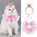 Legendog Cat Bandana, Princess Costume, Cute Lace Dog Bandanas and Crown Accessories for Small Dogs, Pink Outfit for Birthday Party (B-Pink)