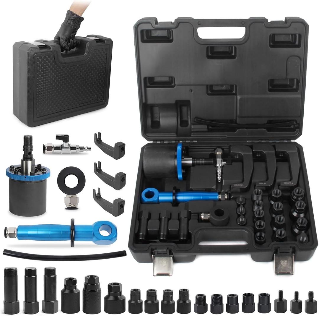 Upgraded Pneumatic Injector Removal Tool for Most Diesel Engines, 27PCS Diesel Injector Extractor with Handle, Pneumatic Hammer, 22 Different Adapters Labor-Saving Air Vibration Injector Puller