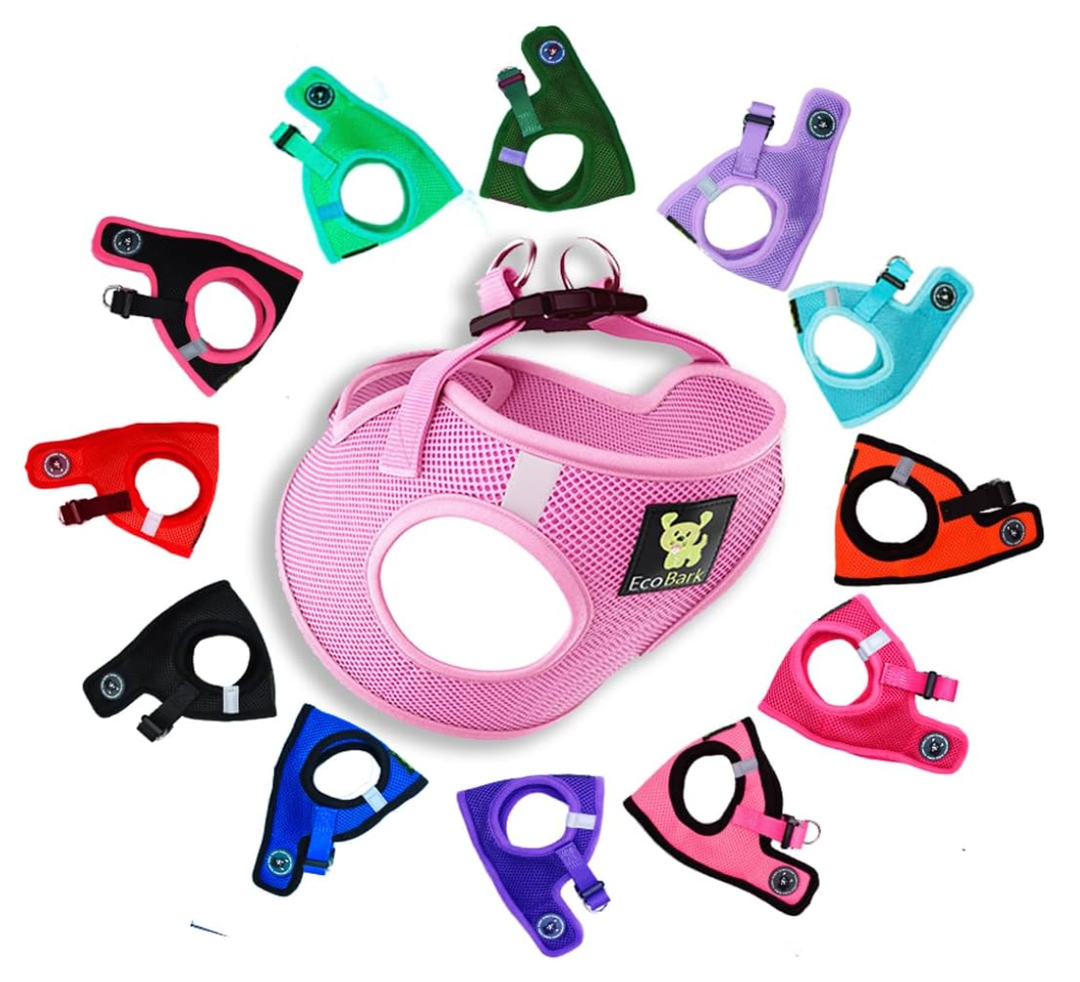 EcoBark Step in Dog Harness  EcoFriendly Dog Halter Harness for XS, Small, & Medium Breed Dogs  Soft Luxurious Mesh  Reflective and Adjustable  Dog Body Chest Harness Vest (Baby Pink, Medium)