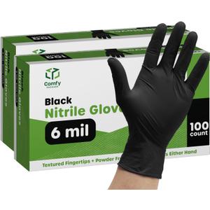 Comfy Package Black Nitrile HEAVY DUTY 6 Mil. Chemical Resistance, Latex & Powder Free, Textured Fingertips Disposable Gloves (Medium)