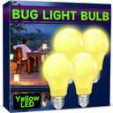 UNILAMP Yellow LED Bug Light Bulbs, A19 Outdoor Yellow Bug Light Bulb, 9W Equivalent 60W, Yellow Bug Light Bulbs for Outside, E26 Base for Porch, Holiday Party Decoration, Non-Dimmable, 4 Pack