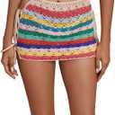 Milumia Women's Crochet Hollow Out Cover Up Skirt, Criss Cross Sheer Beach Mini Skirt Swimsuits, M