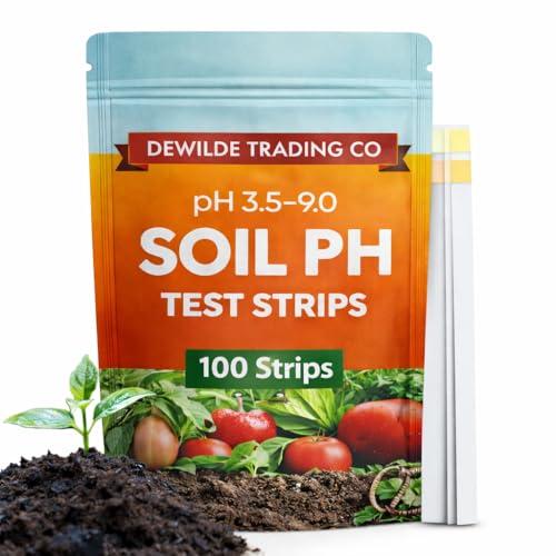 Dewilde trading co Soil pH Paper Test Kit – 100 Tester Strips (3.5-9 Range) – Use for Testing Garden Home Lawn Grass Vegetable Gardening Dirt Yard Compost Outdoor and Indoor Plants, Green