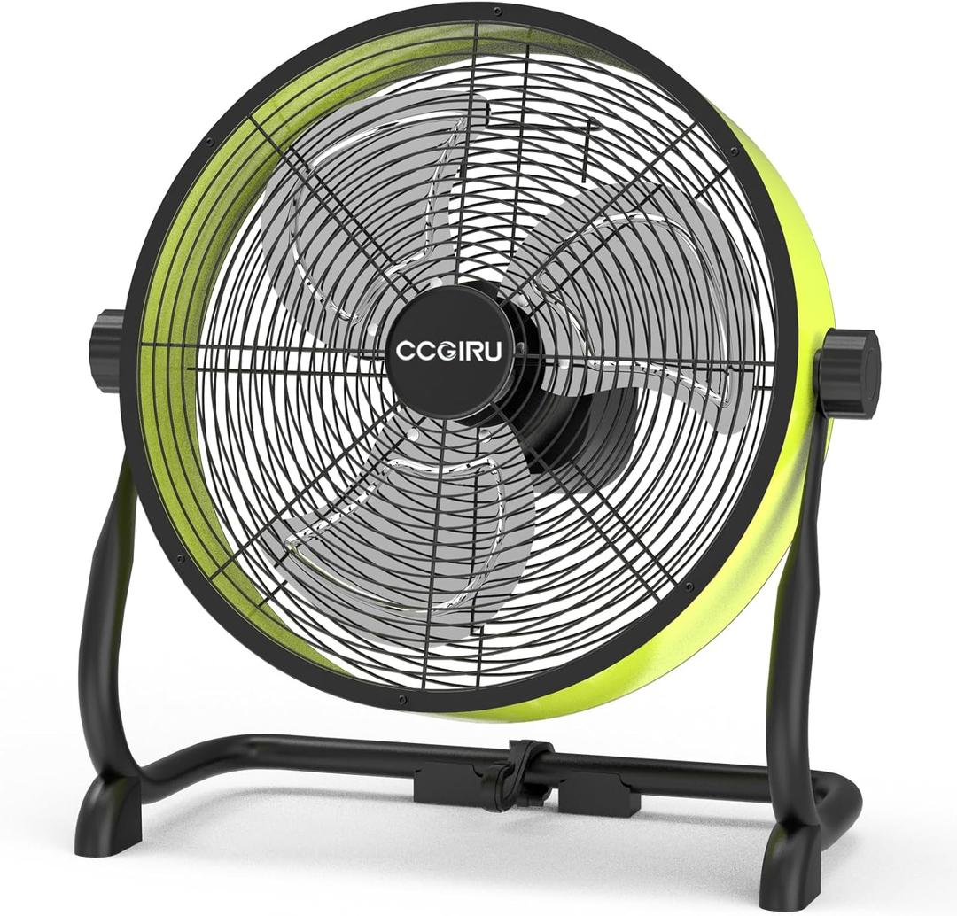 12 Inch Battery Operated Fan, Portable Rechargeable Cordless Fan High Velocity Heavy Duty Metal Floor Fan for Camping Hurricane Home Warehouse