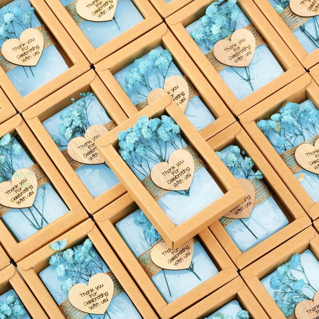 Demissle 30 Pcs Mini Scented Soap Party Favor Gifts Baby Shower Favors Handmade Flower Soap Party Favors for Guest with Thank You Tag for Wedding Bridal Shower Gender Reveal Gift(Blue,Fresh)