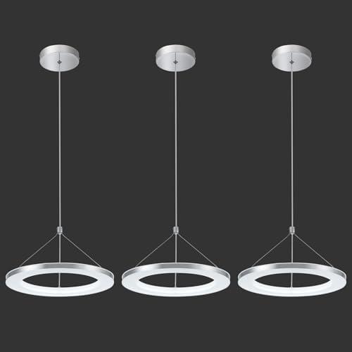 CHYING 3 Pack LED Modern Pendant Lights Kitchen Island, 11.8" 15W Cool White Ring Chandelier, Adjustable Height Silver Hanging Pendant Ceiling Light for Dining Room Bedroom Hallway Entryway, 6500K