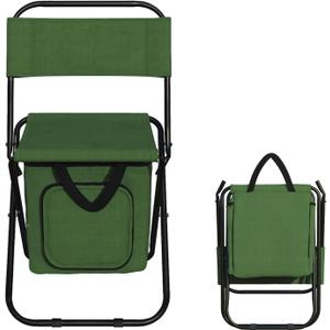 MINI Foldable Chair with Cooler Bag, Multi-Function Foldable Compact Fishing Stool Hunting Chair Portable Backrest Stool for Finishing Camping Hunting Travel (Green)