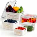 3 Pcs Fruit Containers for Fridge, Strawberry Storage Containers for Fridge, Food Storage Container with Airtight Lid, Removable Colander Basket for Rinsing and Draining, Keep Produce Fresh Longer