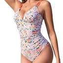 ZAFUL Women's Cute One Piece Swimsuit Tummy Control Slimming Swimwear Floral Double-Strap Back Cut Out Bathing Suit Medium