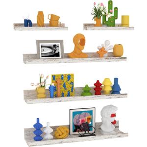 Lyeasw Rustic White Floating Shelves for Wall 24 Inch Long, Set of 5 Tiered-Depth Wall Shelves, Picture Ledge Shelf for Living Room, BedroomKitchen, Office, Bathroom, Nursery