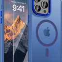 WRJ Case for iPhone 15 Pro Max with Screen Protector, Magnetic Translucent Phone Case for Women Men [Compatible with Magsafe] Slim Anti-Fingerprints Shockproof Protective Cover-Blue