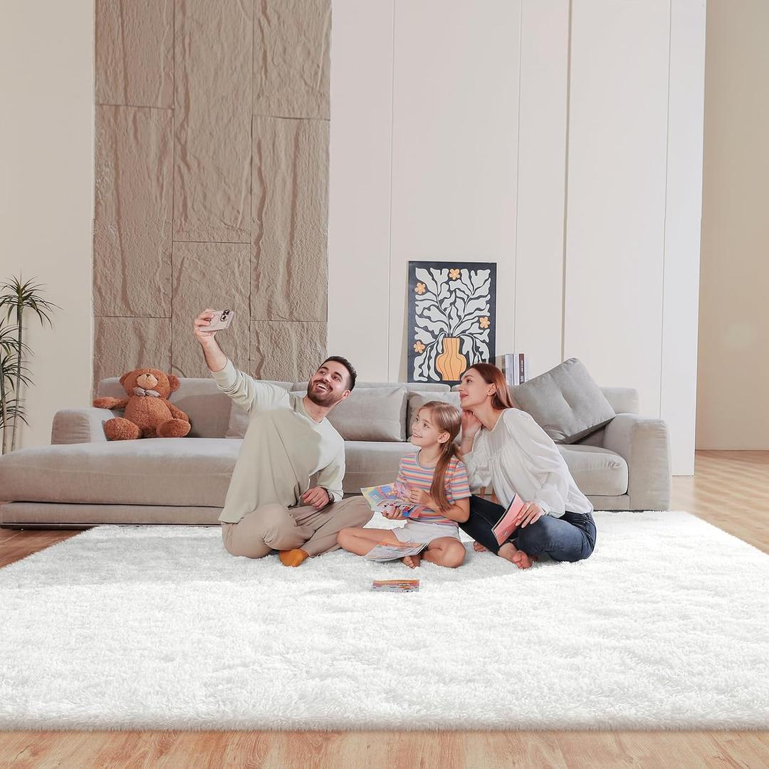 Mhyup Cream White 8x10 Area Rugs for Living Room Bedroom, Fluffy Large Rug Soft Shag Non-Slip Carpet for Kids Boys and Girls Room Dorm Home Decor (8ft x 10ft)