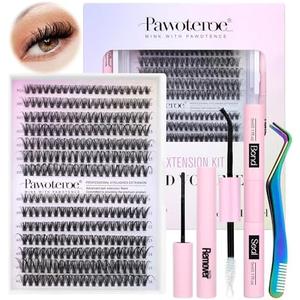 Pawotence Lash Extension Kit DIY 280pcs Individual Lash Clusters Kit 30D 40D Cluster Eyelash Extensions Kit with Lash Bond and Seal, Lash Remover, Lash Tweezers for Self Use (30D&40D, 9-16mm, All Kit)