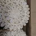 50 Pcs 13.8 Inch Corn Husk Woven Round Placemats Set with Pearl Napkin Rings, Flower Round Woven Placemats Set, Boho Farmhouse Rustic Chargers Mat Bulk for Wedding Party, Dinner Table, 14