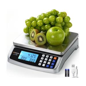 Atogou 110lb Food Scale, Commercial Kitchen Scale with Price Computing, Plug-in Usable, 0.05oz/1g, 304 Stainless Steel, for Cooking, Vegetables, Farm, Industry, Counting. LC300 Silver
