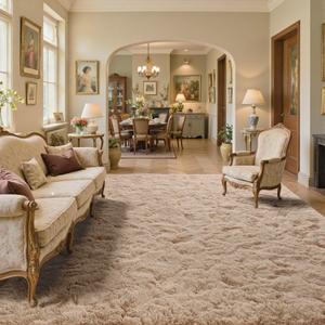9x12 Area Rugs for Living Room Fluffy Neutral Beige,Modern Plush Non-Slip Soft Bedroom Shag Carpet for Book Room Office,Coffee Stain Resistant