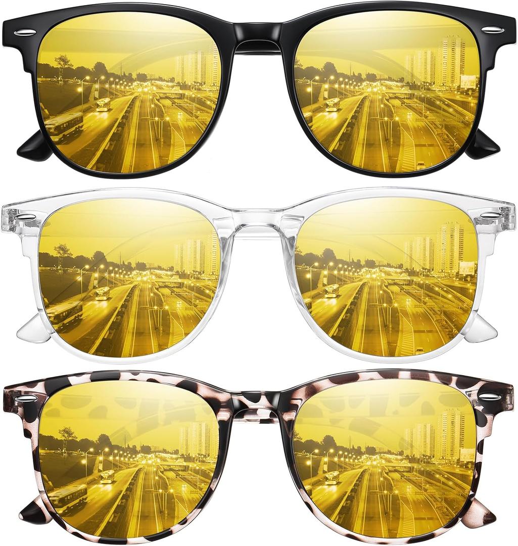 Okany Blue Light Blocking Glasses for Women Men, Round Computer Glasses, Anti-Glare/UV/Glare Gaming Glasses (3 Pack Black + White + Leopard)