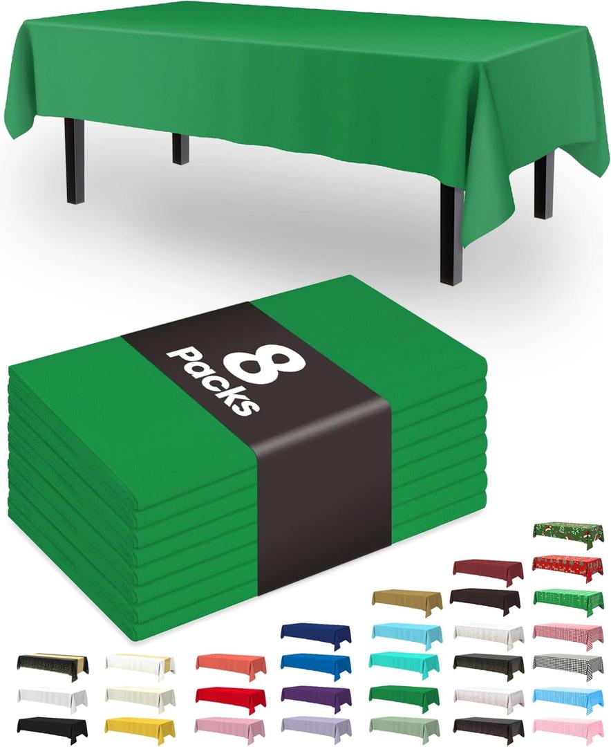 Pureegg Plastic Table Cloth Disposable 8 Pack, 54 x 108 Inch Table Cloths, Graduation Decorations Class of 2025, Graduation Party Tablecloths, Rectangle, Plastic Cover, Leakproof & Sturdy, Green